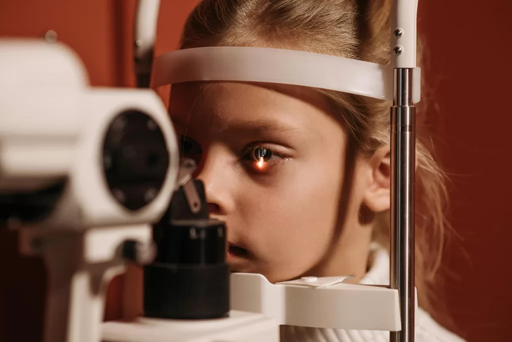 An eye examination using a slit lamp